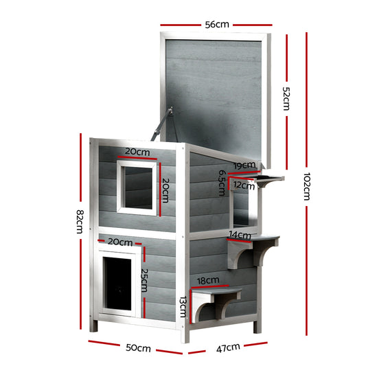 i.Pet Outdoor Cat House Shelter 56cm x 52cm x 82cm Rabbit Hutch Wooden Condo Small Outdoor Cat House