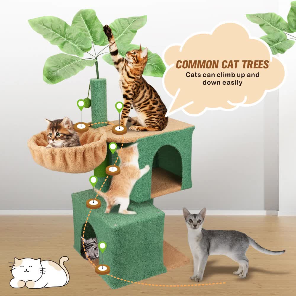 VaKa 1.1M Cat Tree Scratching Post Palm Tree Cat Post Dangling Balls Cat Toy