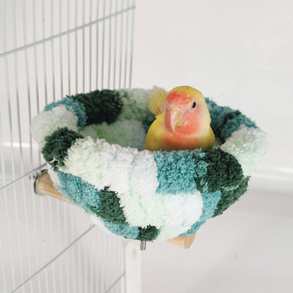 Parrot Winter Warm Nest Fluffy Cotton Hanging Bed Colourful Bird Cage House - Pink