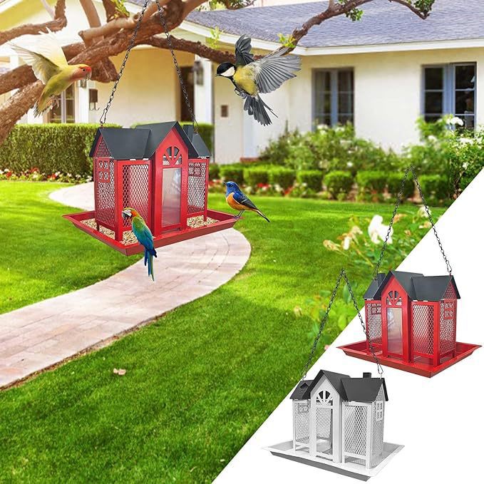 Charming House-Shaped Hanging Bird Feeder - Durable Metal Design for Wild Birds(black)