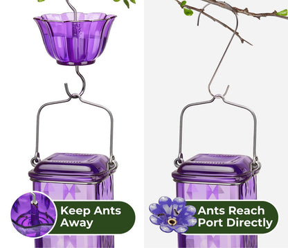 Elegant Hanging Hummingbird Feeder - Decorative Glass Nectar Bottle with Ant Moat, 6 Feeding Ports(Green)